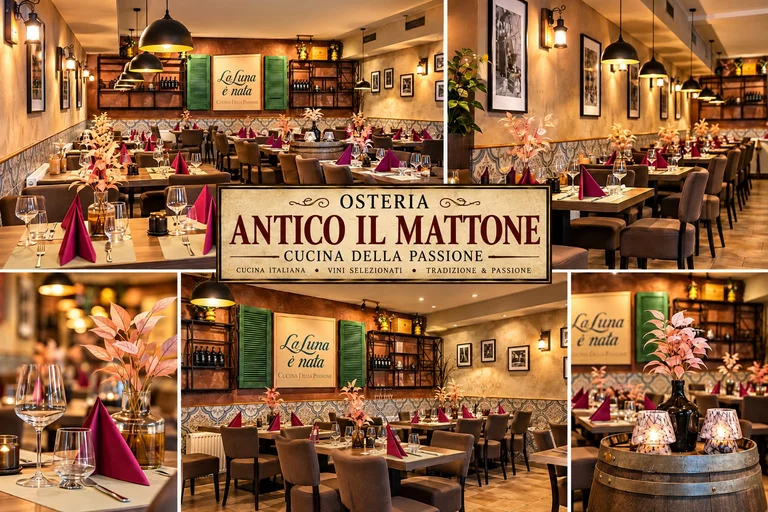 Collage mit Innenansichten der Osteria Antico Il Mattone in Bonn