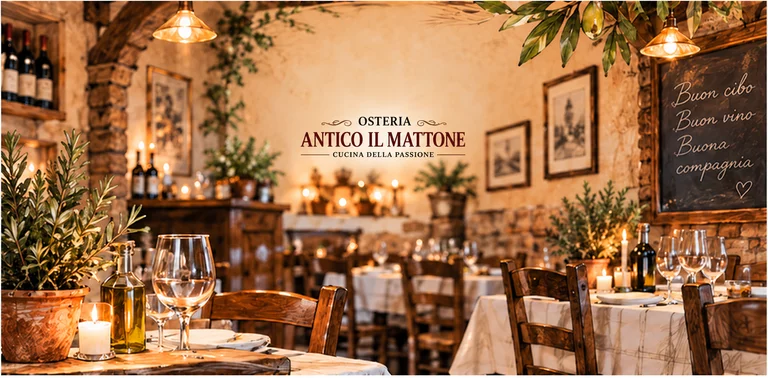 Gedeckte Tische im Restaurant der Osteria Antico Il Mattone in Bonn